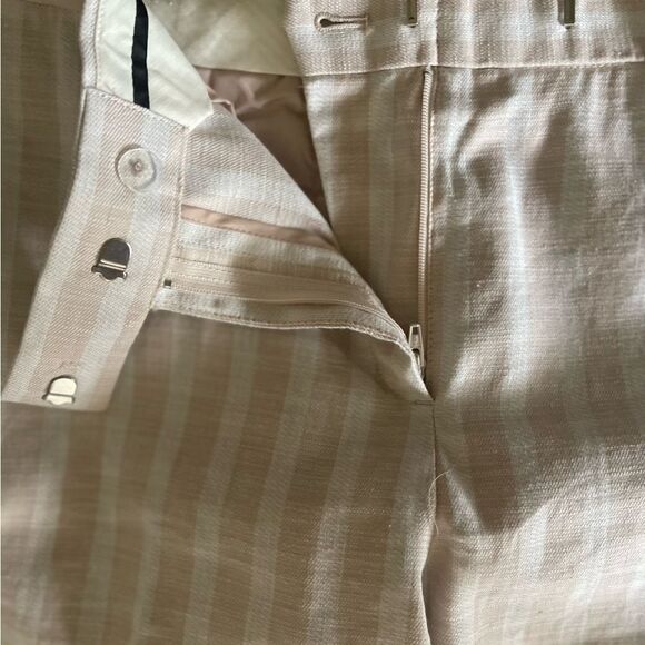Ann Taylor Devin Tailored ankle pants linen blend vertical stripe tan white 10 - Picture 11 of 13